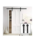 Heavy Duty 8.2 Ft Barn Door Hardware Kit Featuring Slick Matte Black Finish For Smooth As Butter Gliding And Zero Hassle Diy Setup Perfect For Single Door Spaces, installed on a white door.