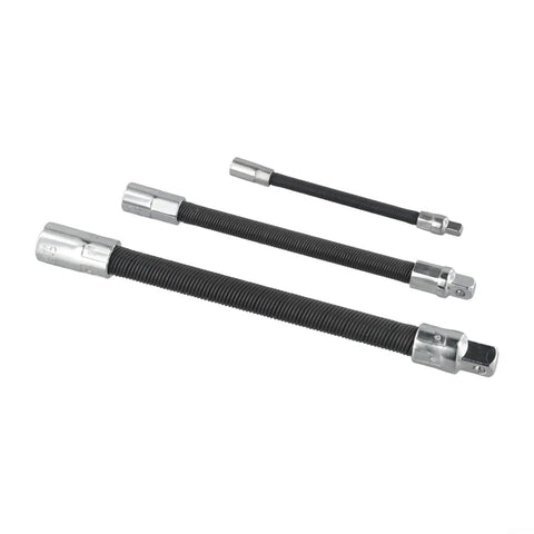 Flexible Socket Extension Bar Set, 3 Piece Long Reach Ratchet Adapter With 360 Swivel Shaft displayed on white background.