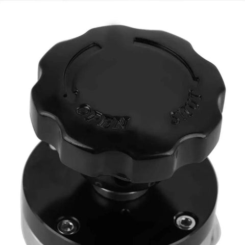 Top view of Workhorse Vacuum Isolation Valve With Bellow Seal And Air Admittance, black knob, KF25 304 Stainless Steel High Vacuum Manual Right Angle Valve