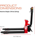 Huge Capacity Electric Pallet Jack With Built In Scale For Warehouse Moving Heavy Loads Up To 4400 Lbs dimensions with weight details.