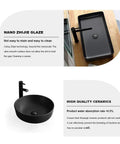 Top Notch Rectangular Ceramic Vessel Sink Above Counter Basins Smooth Black Finish with modern design and easy clean features.