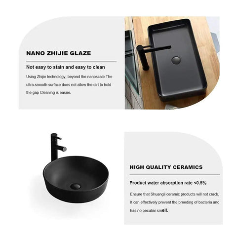 Top Notch Rectangular Ceramic Vessel Sink Above Counter Basins Smooth Black Finish with modern design and easy clean features.