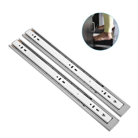 Heavy Duty Steel Drawer Slides With Three Section Extendable Rail Buffer Soft Close Double Row Stainless Steel Quiet Ball Bearings Smooth Load Bearing For Cabinets Easy Install And Anti Derailment For Secure Drawers, stainless steel pair