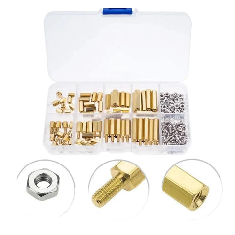 Hex Spacer Kit With Brass Screws For Electronics Projects And DIY Enthusiasts Built For Stable Thread Design And Easy Installation Accessories Pack For Makers And Hobbyists, assorted brass standoffs and screws in case