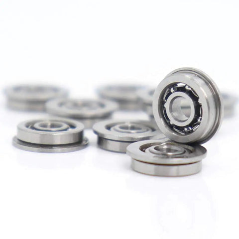 Get Your Hands On 10 Pc MF93 Flanged Ball Bearings For Mini Gearheads With 3mm Bore And 9mm Outer Diameter ABEC 3 Grade Open Design Perfect For High Speed DIY Projects And Industrial Gears Using Top Chrome Steel, showcasing multiple bearings.