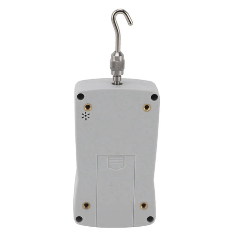 Portable Digital Force Tester With Aluminum Alloy Frame Push Pull Dynamometer Ranging From 20 To 200 Newtons Great For Material Mechanics Product Development Lab Testing And On Site Quality Control, rear hook view