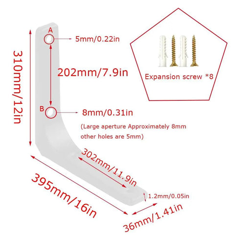 Heavy Duty L Brackets For Wall Shelves Rock Solid Corner Supports with dimensions and screws for easy installation.