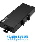 Heavy-duty metal mountable Industrial USB 3.0 Hub with 10 ports and included mounting brackets, shown from side angle.