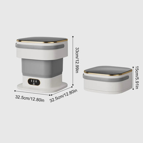Portable Folding Mini Washer With Spin Dryer Combo 20 Liter Capacity shown from the side with dimensions and modern design.