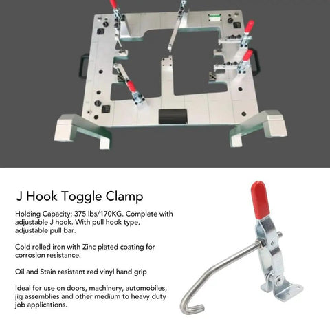 Beefy J Hook Toggle Clamp With Quick Draw Latch Action Rock Solid 375Lb Holding Capacity Straight Pull Lock Adjustable Clamp.