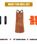 Beefy Heavy Duty Welding Apron With Gloves For Men, Heat And Flame Resistant Leather Shop Gear, Apron and Gloves Set