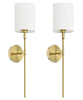 Brass Wall Sconce Set Of 2 With White Fabric Shades Sleek Modern Vanity Lights For Bathroom Bedroom Hallway Kitchen Anti Rust Gold Finish