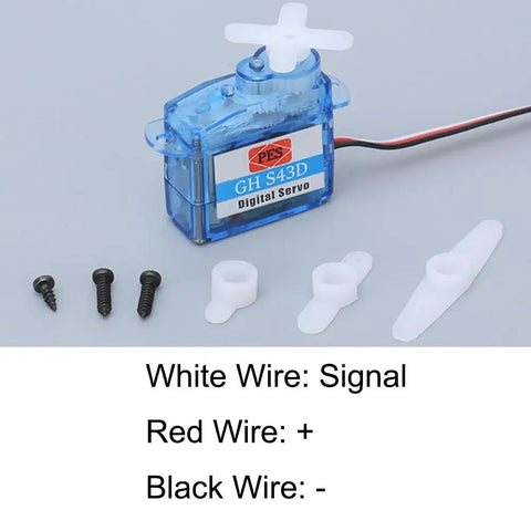 Six Pack Micro Coreless RC Servo 4.3g Digital 3.6V-4.8V with accessories and wiring diagram