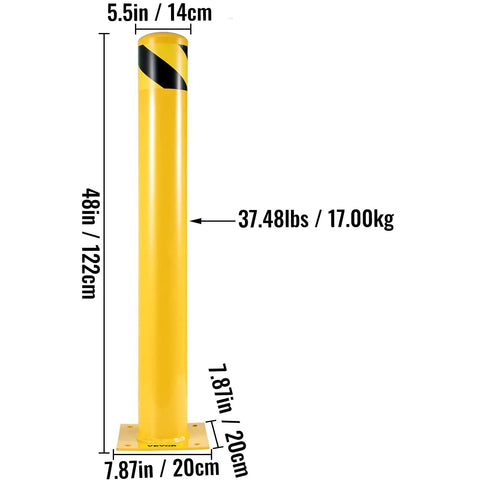Tough As Nails 48 Inch Steel Safety Bollard Post In Bright Yellow Finish with 5.5 Inch Diameter for Heavy Duty Traffic Control.
