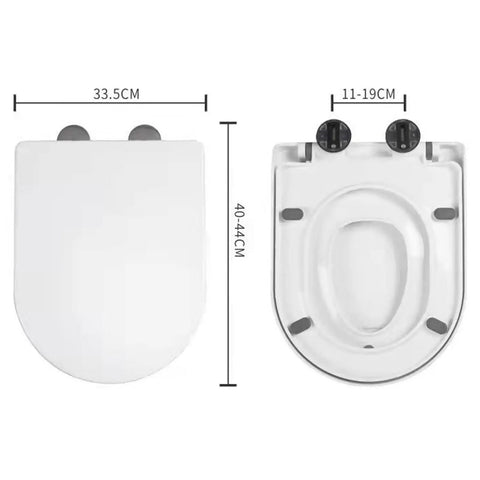 Dimensions of No Drama Thick Polypropylene Toilet Seat With Dead Smooth Slow Close Lid and Quick Release Hinges for Universal Bathroom Fixtures.