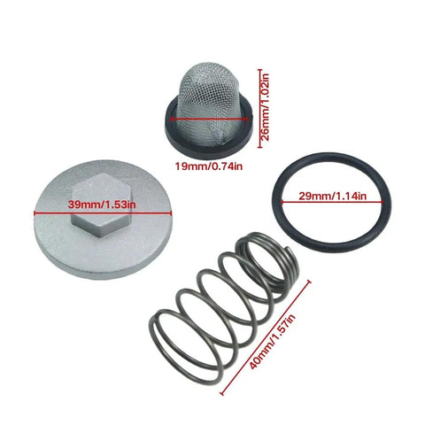 Awesome Heavy Duty GY6 139QMB Engine Oil Drain Plug Filter Kit For Honda PCX125 Scooter And Moped ATV With Easy Installation And Long Lasting Performance, oil drain plug set with mesh filter, spring, O-ring