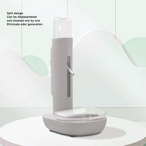 Height Adjustable 680 Ml Pet Water Dispenser And Automatic Food Feeder For Puppies Kittens And Rabbits with split design and removable bowl.