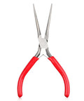 Workhorse 6 Inch Needle Nose Pliers with Tapered Fine Tips for Jewelry Making, Electronics Repair, red handles front view