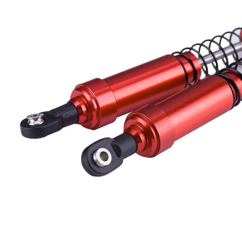 Close-up of red Aluminum Big Bore Shocks 85mm 4 Pack for 1/10 RC Crawler LCG Chassis, showing durable aluminum construction.