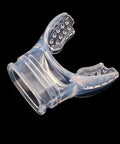 Close-up of Transparent Silicone Regulator Mouthpiece Set Of 6 For Scuba Diving on a black background