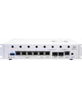 Next Level MediaTek Filogic 880 Tri Band WiFi 7 Router With Eight Gig DDR4 Memory And Ten Gigabit Ethernet front view with ports and connections.