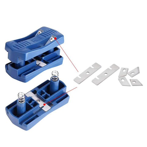 Woodworking trimmer double cutter set from Amazon, blue plastic with replaceable blades