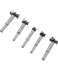 Heavy Duty Forstner Drill Bit Set 15 To 35 Millimeters with 5 bits in 15, 20, 25, 30, 35mm sizes, made from tough 45 steel.
