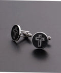 Cross Cufflinks For Men In Polished Titanium Steel With Black Finish Dope And Elegant Decorative Fasteners For Shirts