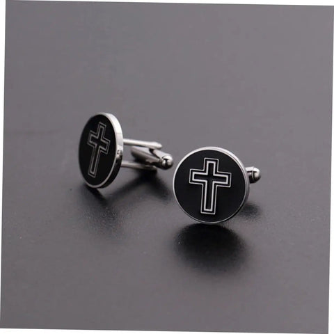 Cross Cufflinks For Men In Polished Titanium Steel With Black Finish Dope And Elegant Decorative Fasteners For Shirts