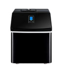 No Sweat Compact Countertop Ice Maker, Ultra Quiet Portable Ice Cube Machine With Smart Water Recycle, sleek black design with digital display.