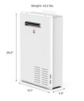 Heavy Duty Outdoor Natural Gas Tankless Water Heater Serving Up 7.0 Gpm Of Rock Solid Hot Water With 180000 Btu, 26.2 x 17.1 x 7.3 in.