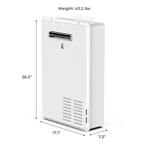 Heavy Duty Outdoor Natural Gas Tankless Water Heater Serving Up 7.0 Gpm Of Rock Solid Hot Water With 180000 Btu, 26.2 x 17.1 x 7.3 in.