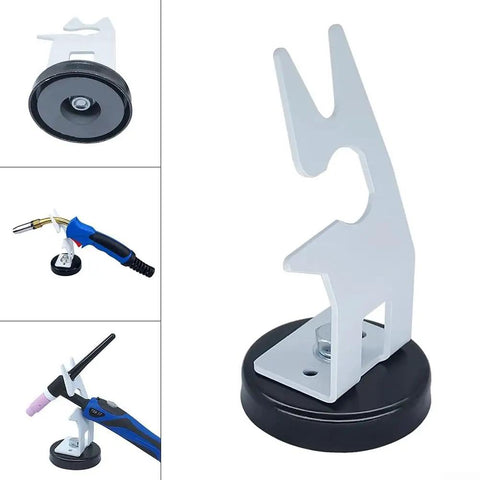Heavy Duty White Carbon Steel Magnetic Torch Holder For TIG Plasma Cutter With Round Body Design 3.31 Inch Diameter side view