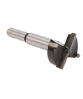 Side view of a 35mm hinge-boring jig with metal shank and black housing for woodworking