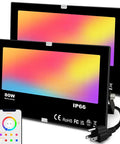 All Weather Outdoor LED Flood Light 8000LM RGBW Color Changing, IP66 Waterproof, two-pack with app control and US plug