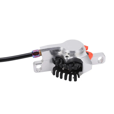 Heavy Duty Aluminum Dual Piston Mechanical Disc Brake Set Front Rear in silver with cable pull, ideal for mountain bikes.