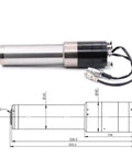 Heavy Duty 1.2KW Water Cooled ATC Spindle ISO10 Taper with connectors and dimensions for CNC routing at 30000 RPM.