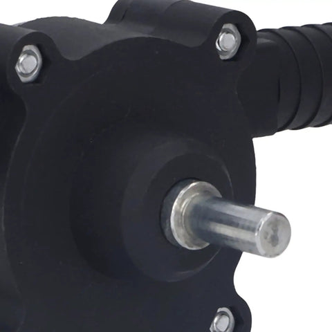 Heavy Duty Electric Drill Powered Sump Pump showing durable black housing and metal shaft for efficient fluid transfer.