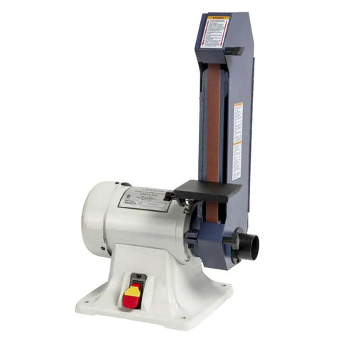 Heavy Duty 1 Inch Belt Grinder Bench Station For Deburring And Finishing Metal Or Wood With Lightning Fast 1800 Sfpm Drive adjustable table.