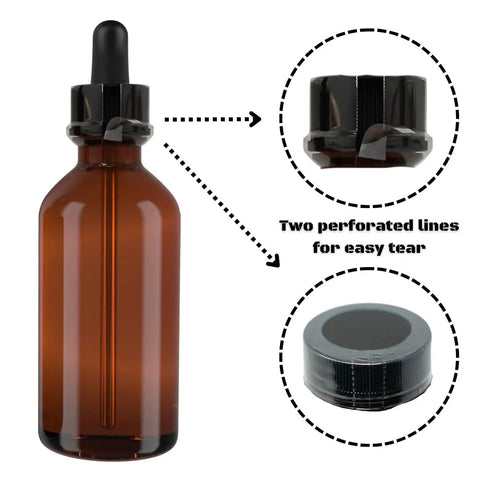 Pro Grade Clear Perforated Shrink Bands For Large Bulk Containers Tamper Evident Seals, amber bottle with perforated cap