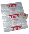 20 Inch Clear Plastic Dust Collection Bags Five Pack for DC-1100VX and DC-1200VX showing folded and unfolded JET branded bags