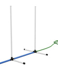 Two Piece Dog Agility Training Equipment Set With Water Spray Tube And Weave Poles, white gear showing poles and water tube.