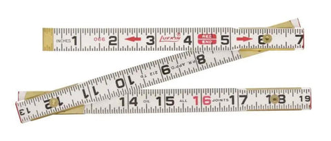 Folding Wood Rule With Red End 5/8 Inch By 6 Feet Rugged Pro Grade Black Carpenter Measuring Tool shown folded with scale visible