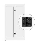 2.5Ft Bi Folding Sliding Barn Door Hardware Track Kit For Two Doors, showing black hinge on white doors, no door included