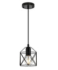 Top Shelf One Light Hanging Pendant Light Fixture With Clean Slick Black Finish And Totally Adjustable Suspension Cord For Kitchen Island Room Vibe Boost, featuring a geometric black cage design.