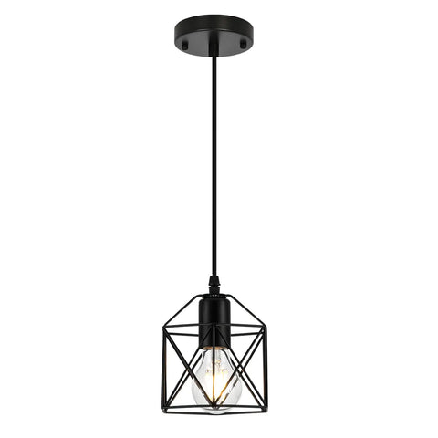 Top Shelf One Light Hanging Pendant Light Fixture With Clean Slick Black Finish And Totally Adjustable Suspension Cord For Kitchen Island Room Vibe Boost, featuring a geometric black cage design.