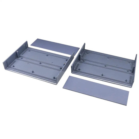 Rock Solid Abs Plastic Junction Box For Electrical Work Tough Gray 10 04 By 7 48 By 3 15 Inch Enclosure Case with lid panels shown.