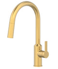 Oletto Filter Faucet in spot-free brushed brass, elegant kitchen sink design with a sleek high arch and single handle.