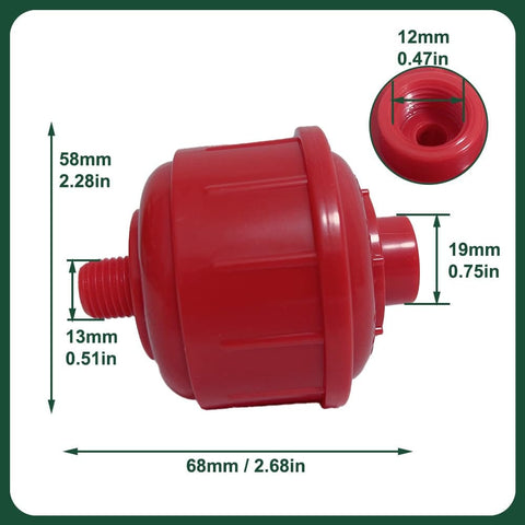 Side view of Six Pack Disposable Mini Air Water Filters For Spray Guns With One Quarter Inch Threads ABS Material Moisture Trap in red