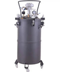 Rugged Commercial Sixty Liter Pneumatic Paint Pressure Tank Featuring Kickass Automatic Air Agitation And Reliable Safety Valve For Consistent Coating Jobs in black steel.